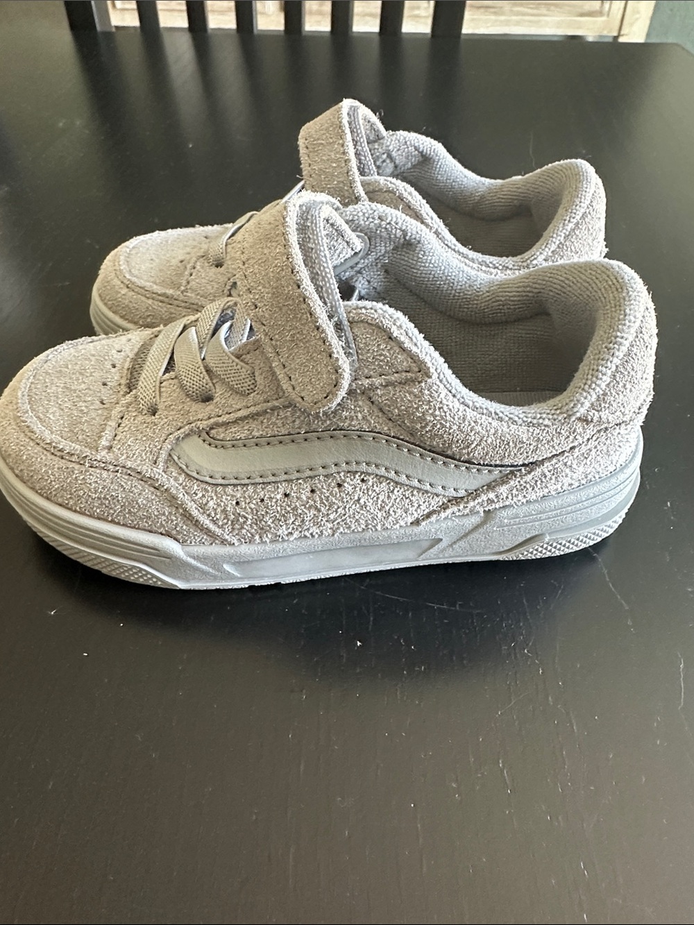 Vans Kids Light Gray Suede-Style Sneakers with Hook-and-Loop Strap